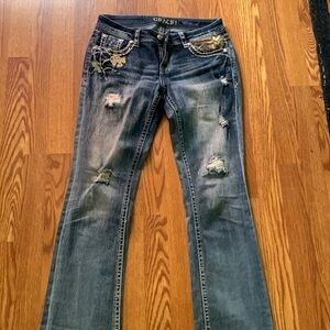 Grace jeans embroidered size 28 distressed